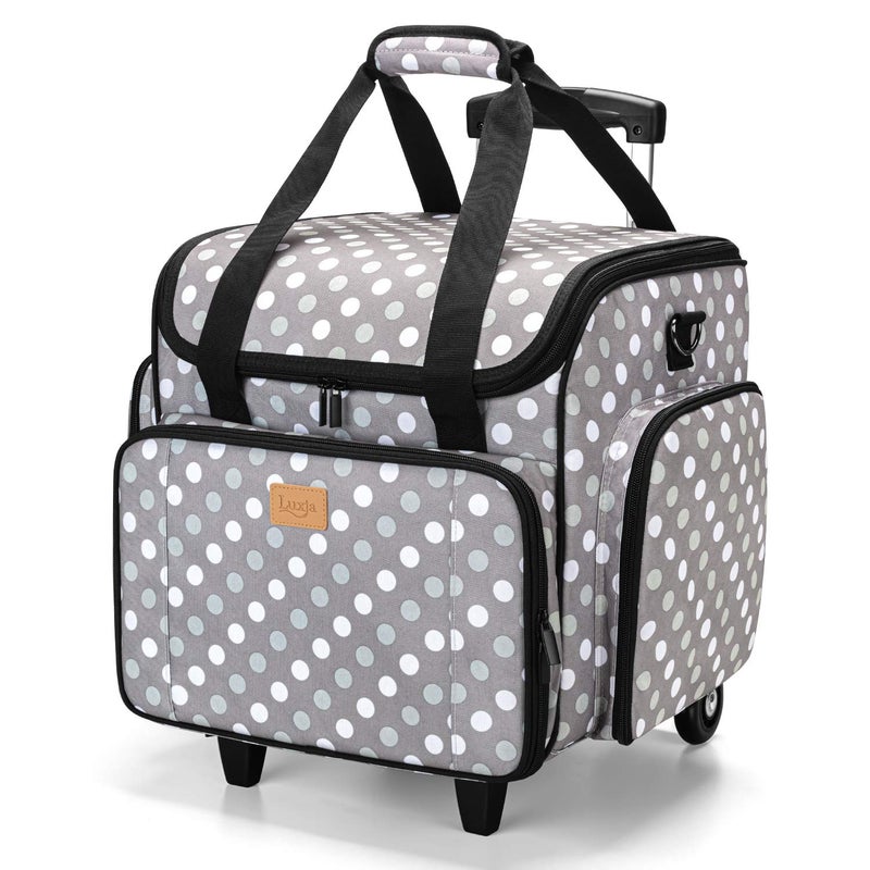 LUXJA Serger Case with Detachable Dolly, Bag with Removable Padding Pad (Fit for Most Standard Machines), Gray Dots - Image 1